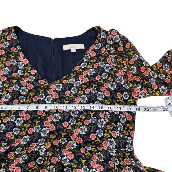 Loft Floral V-Neck Long Sleeve Tiered Midi Dress Women SZ 10 Back Zipper Closure - Picture 5 of 12